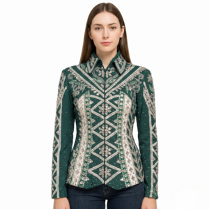 Women’s Western Show Jacket Green Equestrian Riding Coat with Rhinestone Embroidery, Slim Fit Showmanship Wear