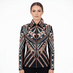 Western Women’s Showmanship Jacket Premium Handcrafted Rhinestone Show Jacket with Turquoise, Copper & Crystal