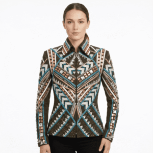 Western Women’s Showmanship Jacket Premium Handcrafted Rhinestone Show Jacket with Turquoise, Copper & Crystal