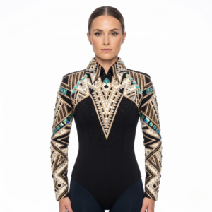 Women’s Western Show Jacket Black Equestrian Riding Coat with Geometric Crystal Embroidery