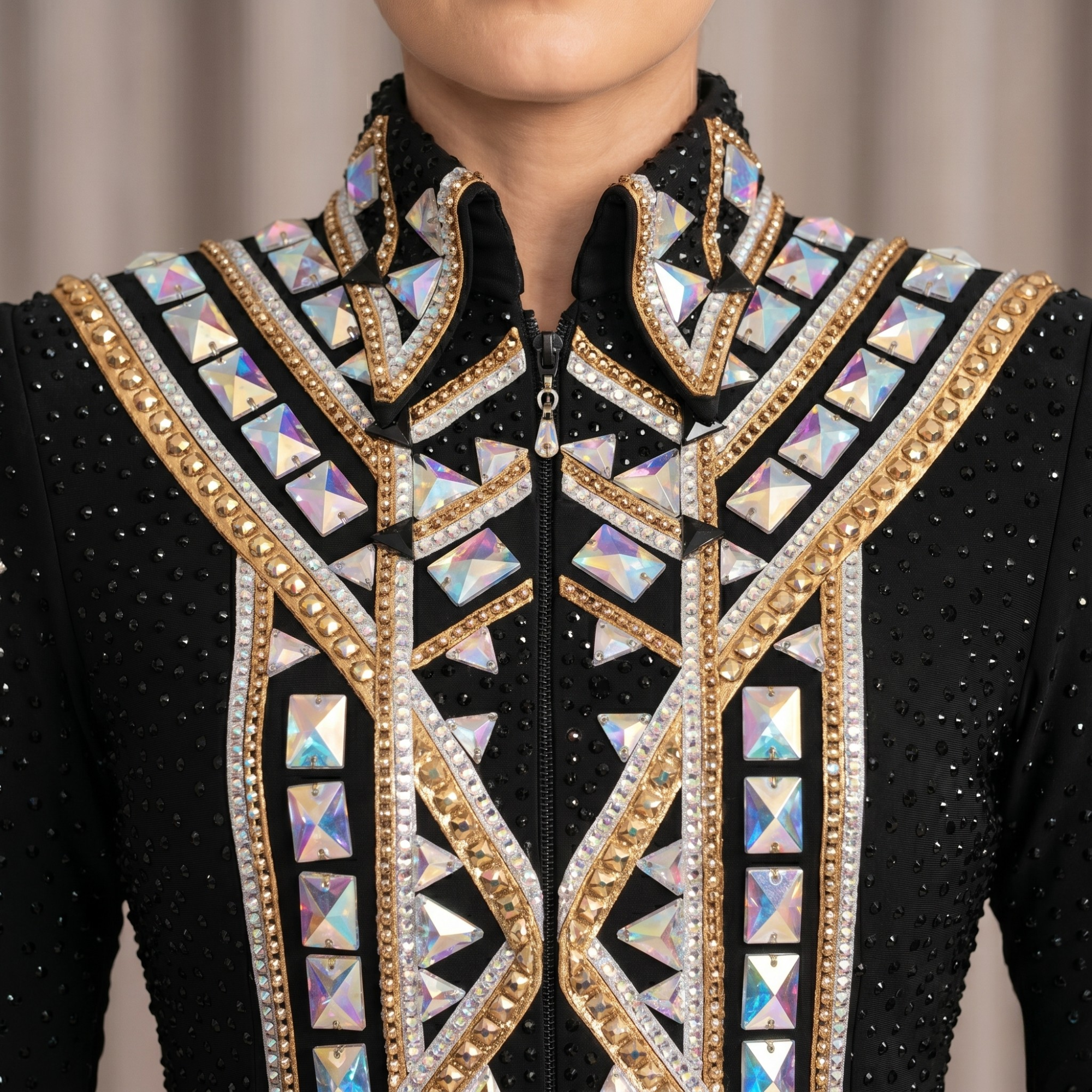 Women’s Western Show Jacket Black Equestrian Riding Coat with Mirror Crystal Embroidery, Tailored Fit - Image 5