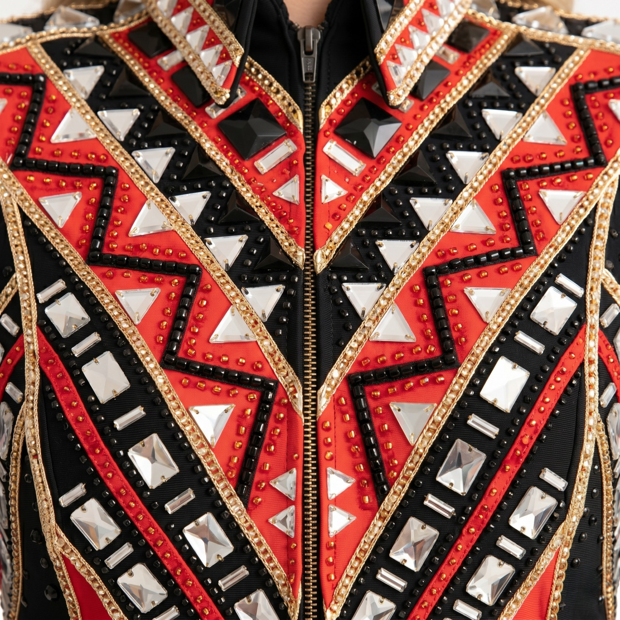 Women’s Western Show Jacket Black & Red Equestrian Riding Coat with Geometric Crystal Design - Image 5