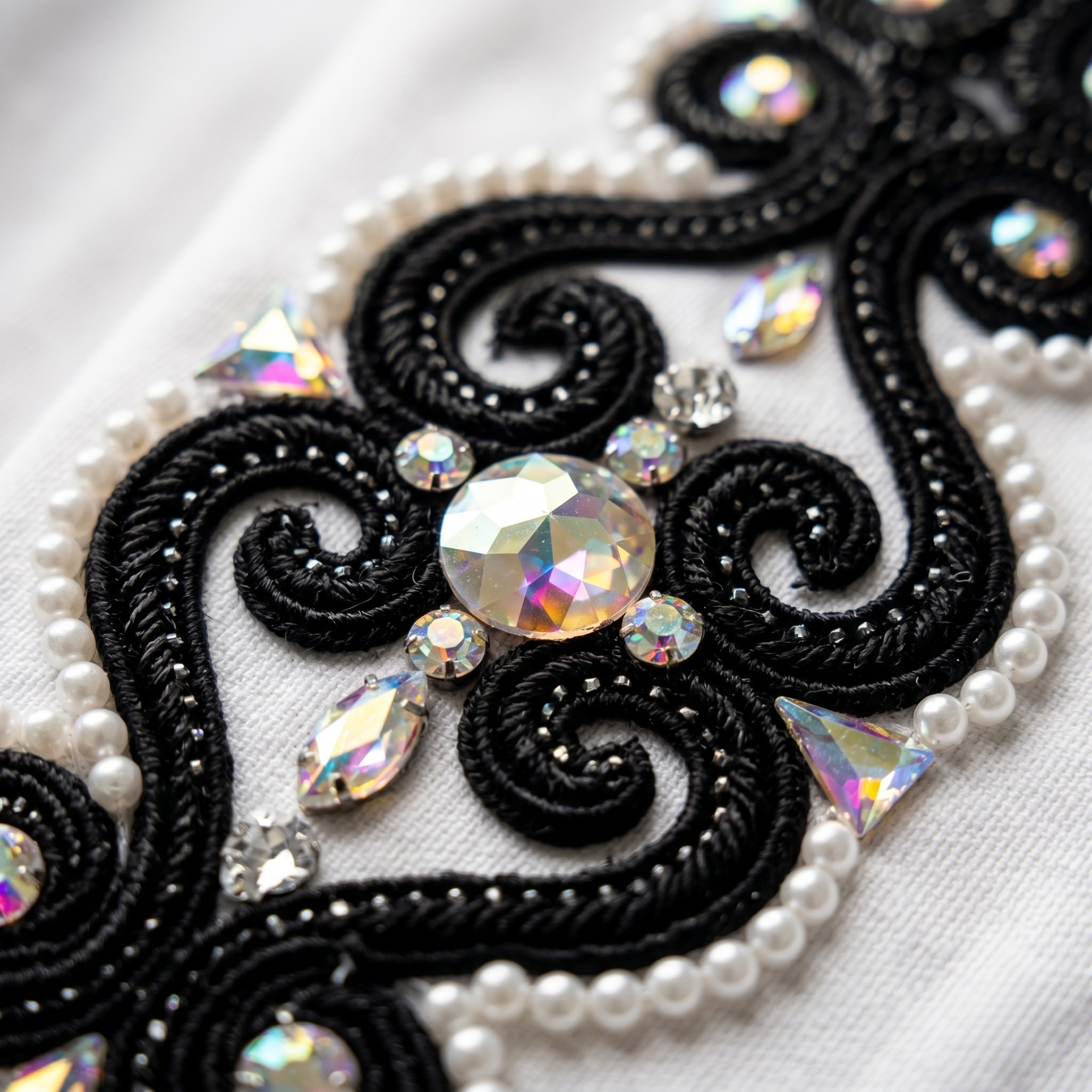 Women’s Western Show Shirt White Equestrian Riding Shirt with Black Embroidery & Crystal Detail - Image 4
