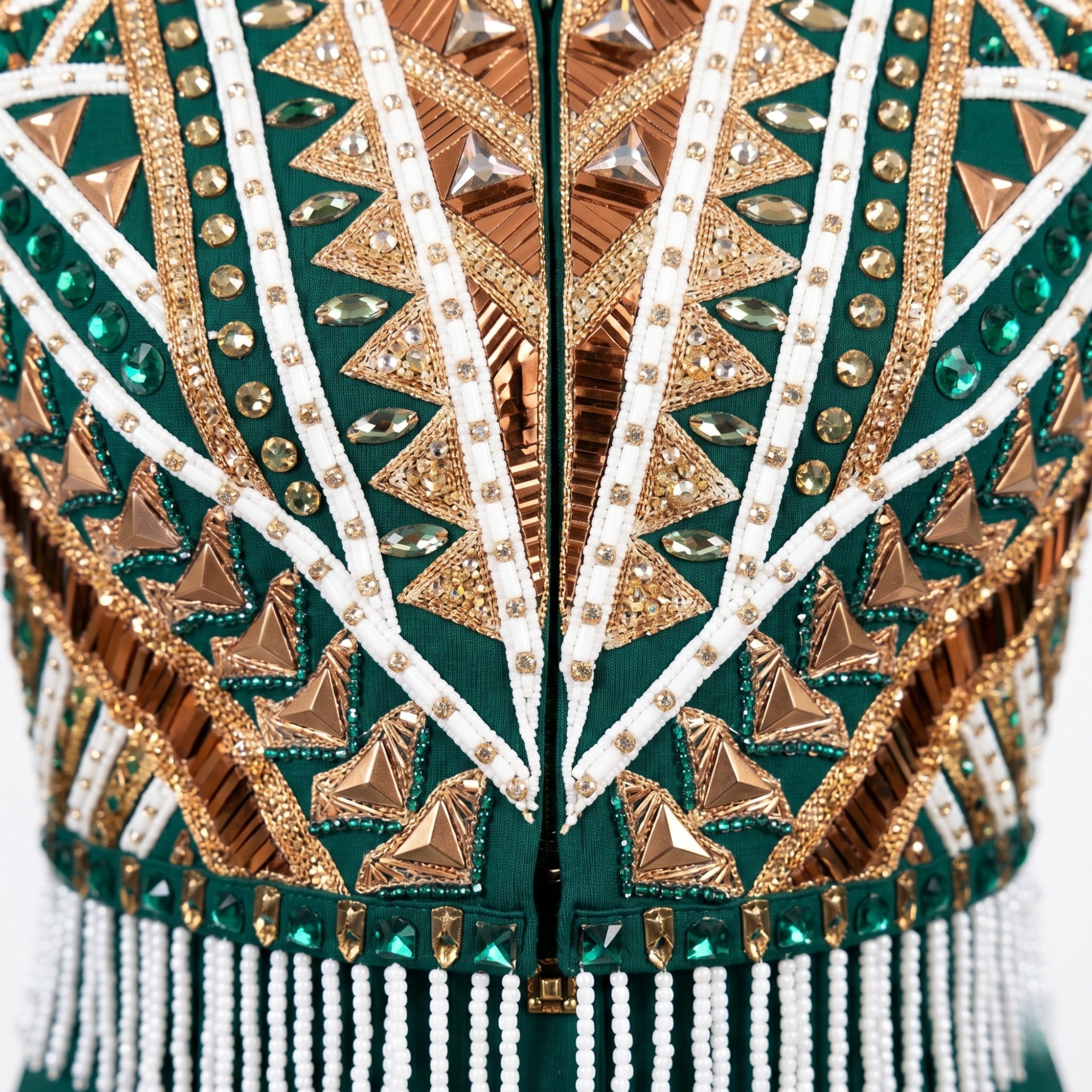 Women’s Western Show Jacket Bolero Green Equestrian Riding Coat with Crystal Panel & Tassel Detail - Image 3