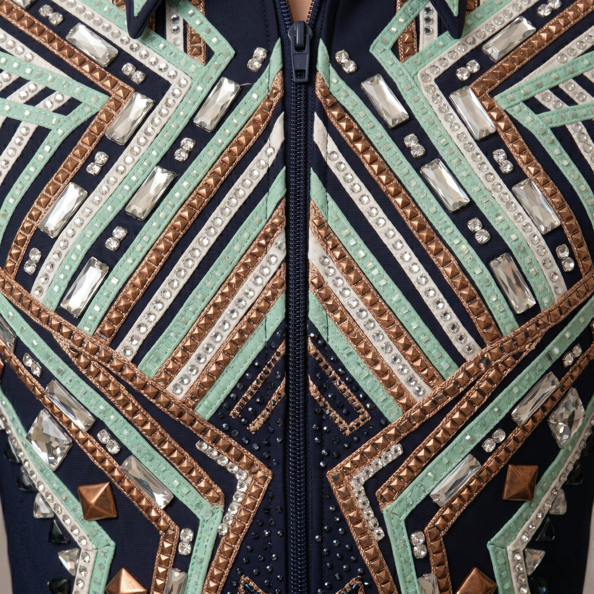 Women’s Western Show Jacket Black Equestrian Riding Coat with Geometric Pattern & Crystal Detail - Image 5
