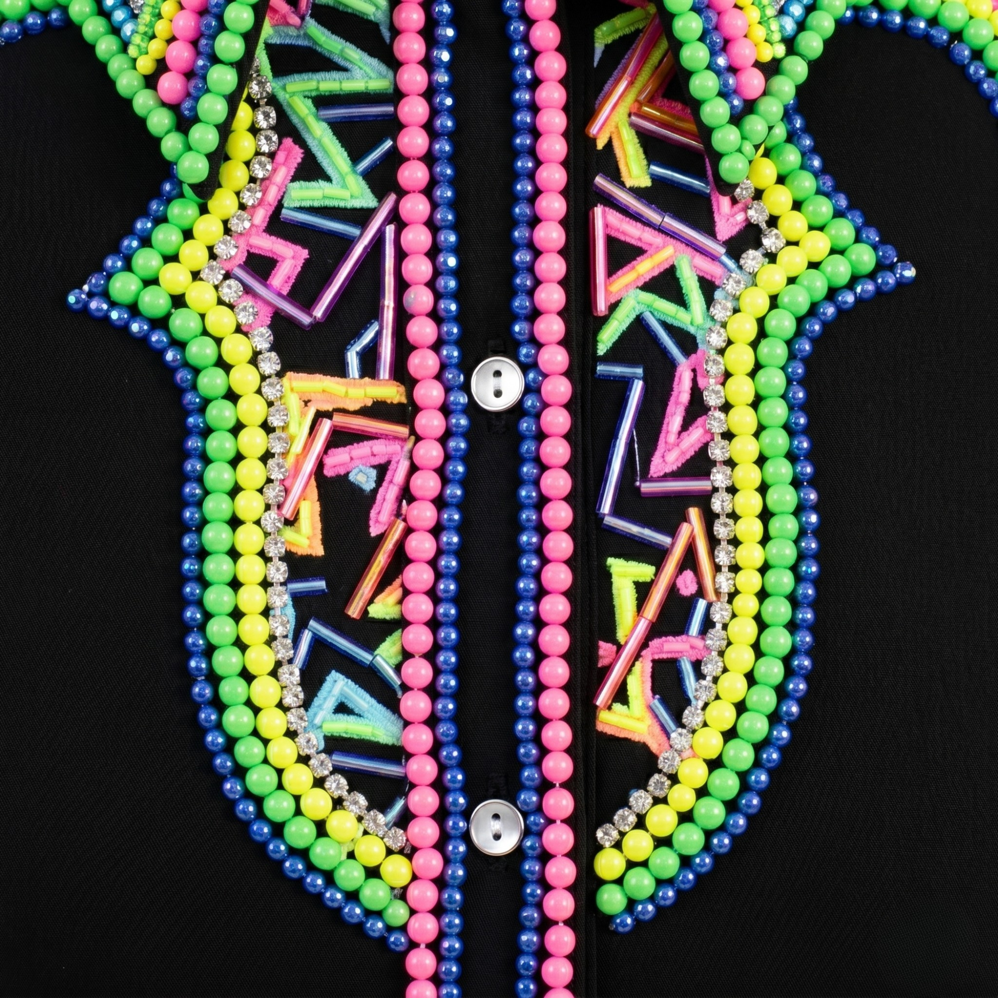 Women’s Western Show Shirt Black Equestrian Riding Shirt with Neon Beadwork & Geometric Design - Image 2