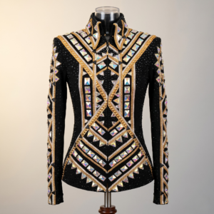 Women’s Western Show Jacket Black Equestrian Riding Coat with Mirror Crystal Embroidery, Tailored Fit