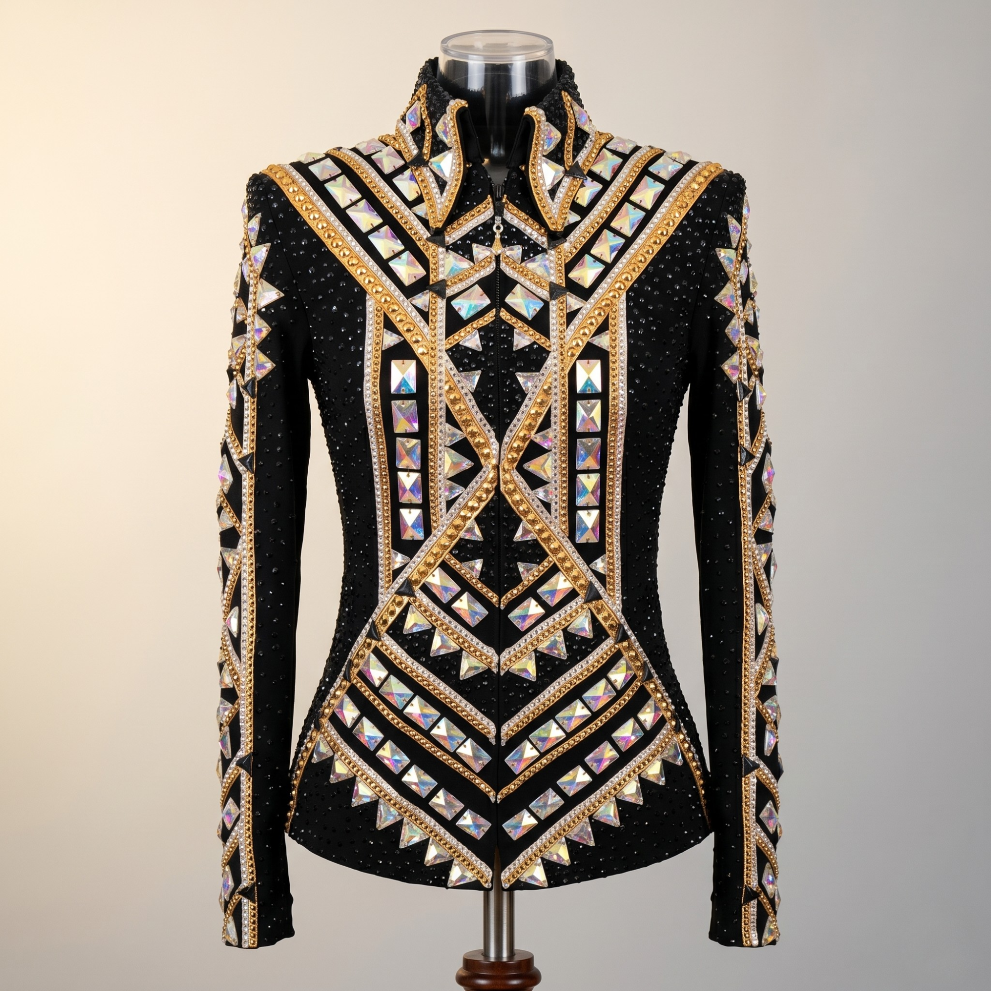 Women’s Western Show Jacket Black Equestrian Riding Coat with Mirror Crystal Embroidery, Tailored Fit - Image 2