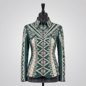 Women’s Western Show Jacket Green Equestrian Riding Coat with Rhinestone Embroidery, Slim Fit Showmanship Wear