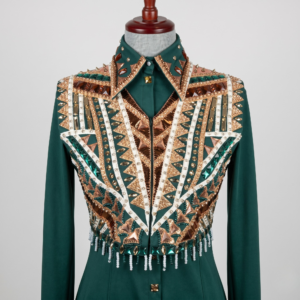 Women’s Western Show Jacket Bolero Green Equestrian Riding Coat with Crystal Panel & Tassel Detail