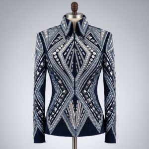 Women’s Western Show Jacket Blue Equestrian Riding Coat with Crystal Embroidery, Tailored Showmanship Fit