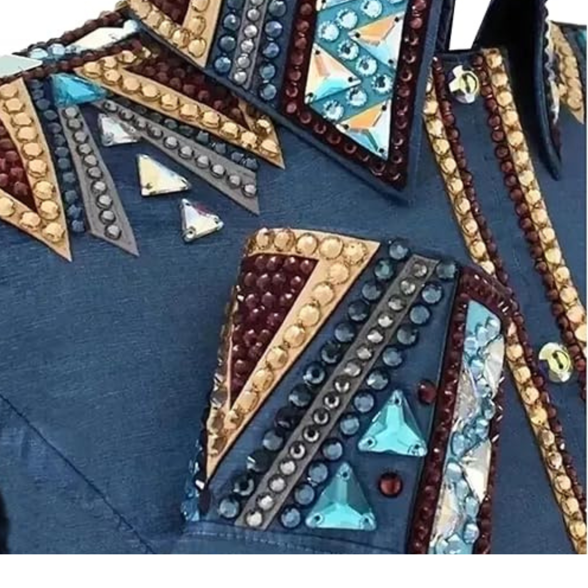 Women’s Western Show Shirt Teal Equestrian Riding Coat with Crystal Shoulder Design & Structured Fit - Image 6