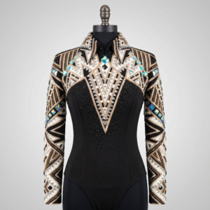 Women’s Western Show Jacket Black Equestrian Riding Coat with Geometric Crystal Embroidery