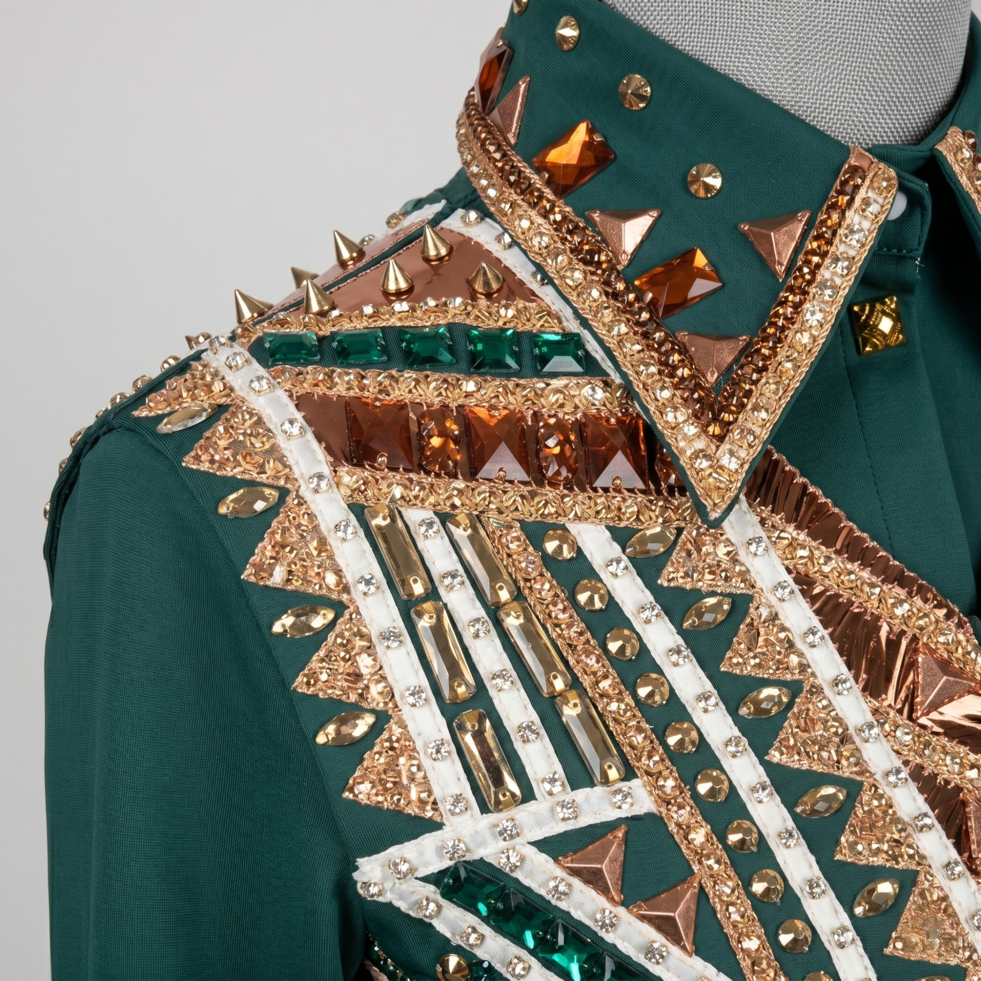 Women’s Western Show Jacket Bolero Green Equestrian Riding Coat with Crystal Panel & Tassel Detail - Image 4