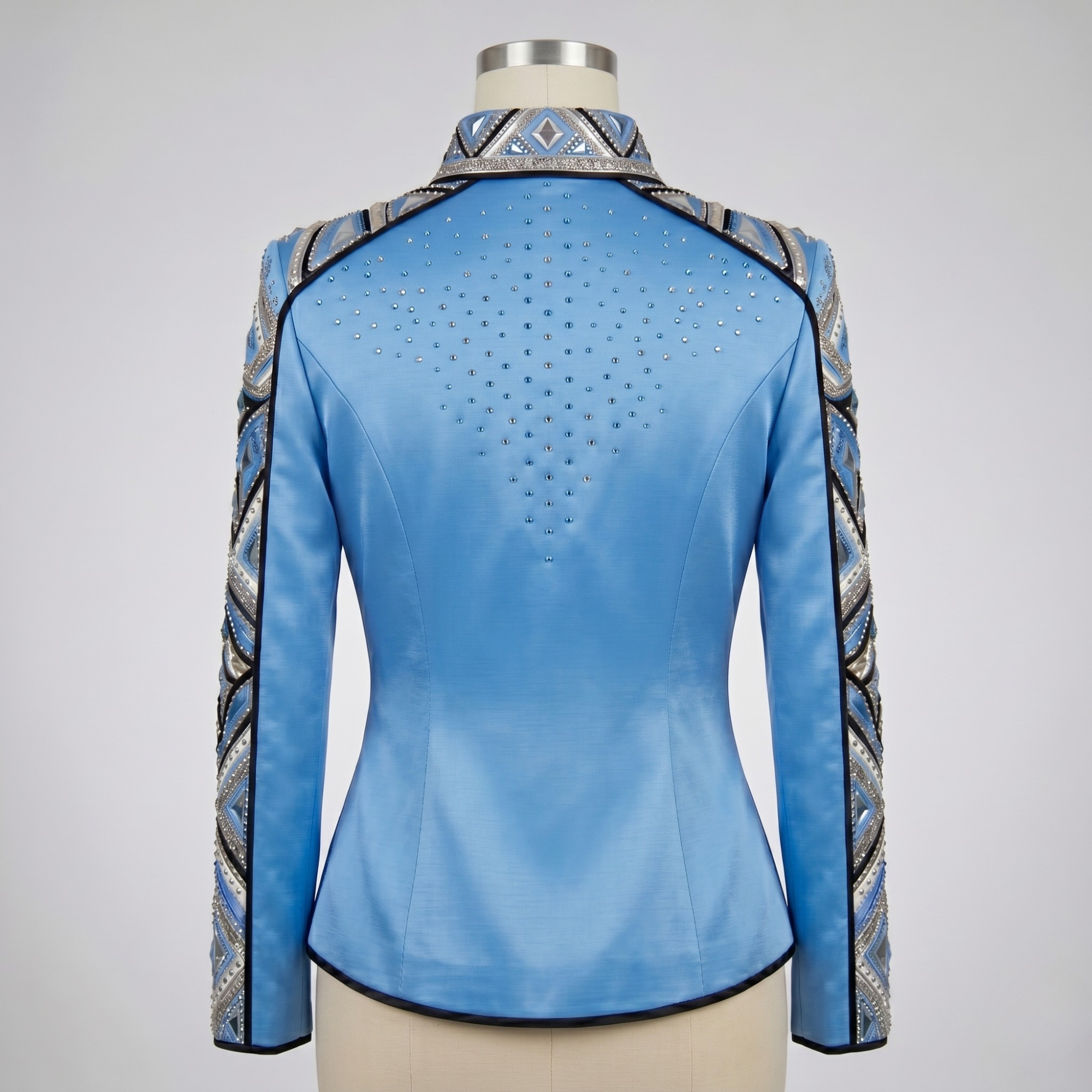 Women’s Western Show Shirt Blue Equestrian Riding Shirt with Stud Detail & Geometric Trim - Image 3
