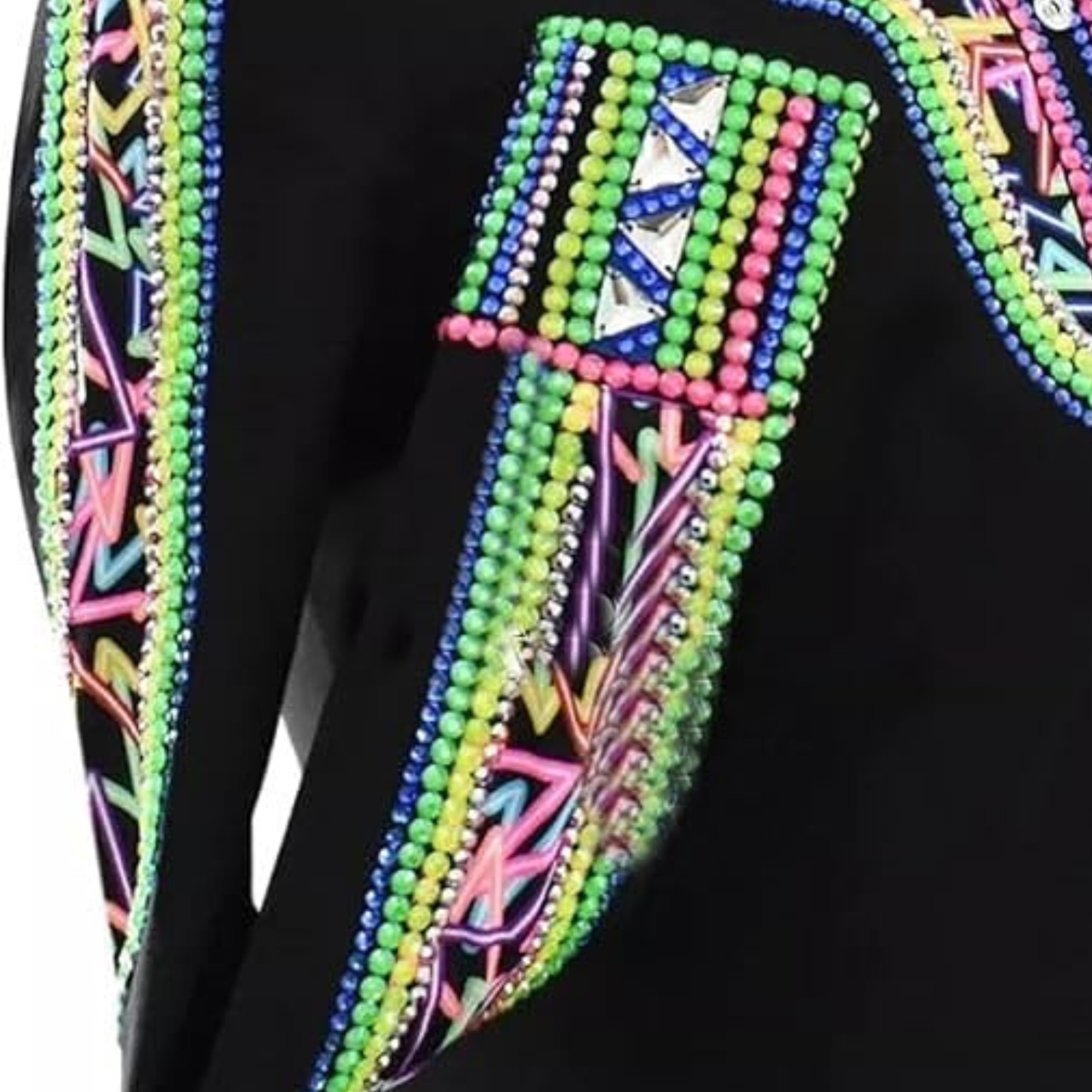 Women’s Western Show Shirt Black Equestrian Riding Shirt with Neon Beadwork & Geometric Design - Image 5
