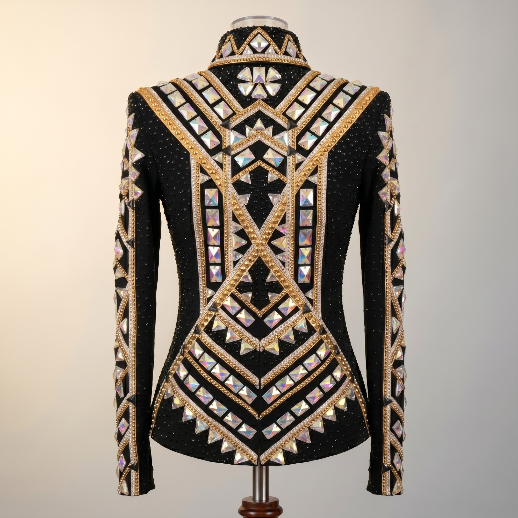 Women’s Western Show Jacket Black Equestrian Riding Coat with Mirror Crystal Embroidery, Tailored Fit - Image 3