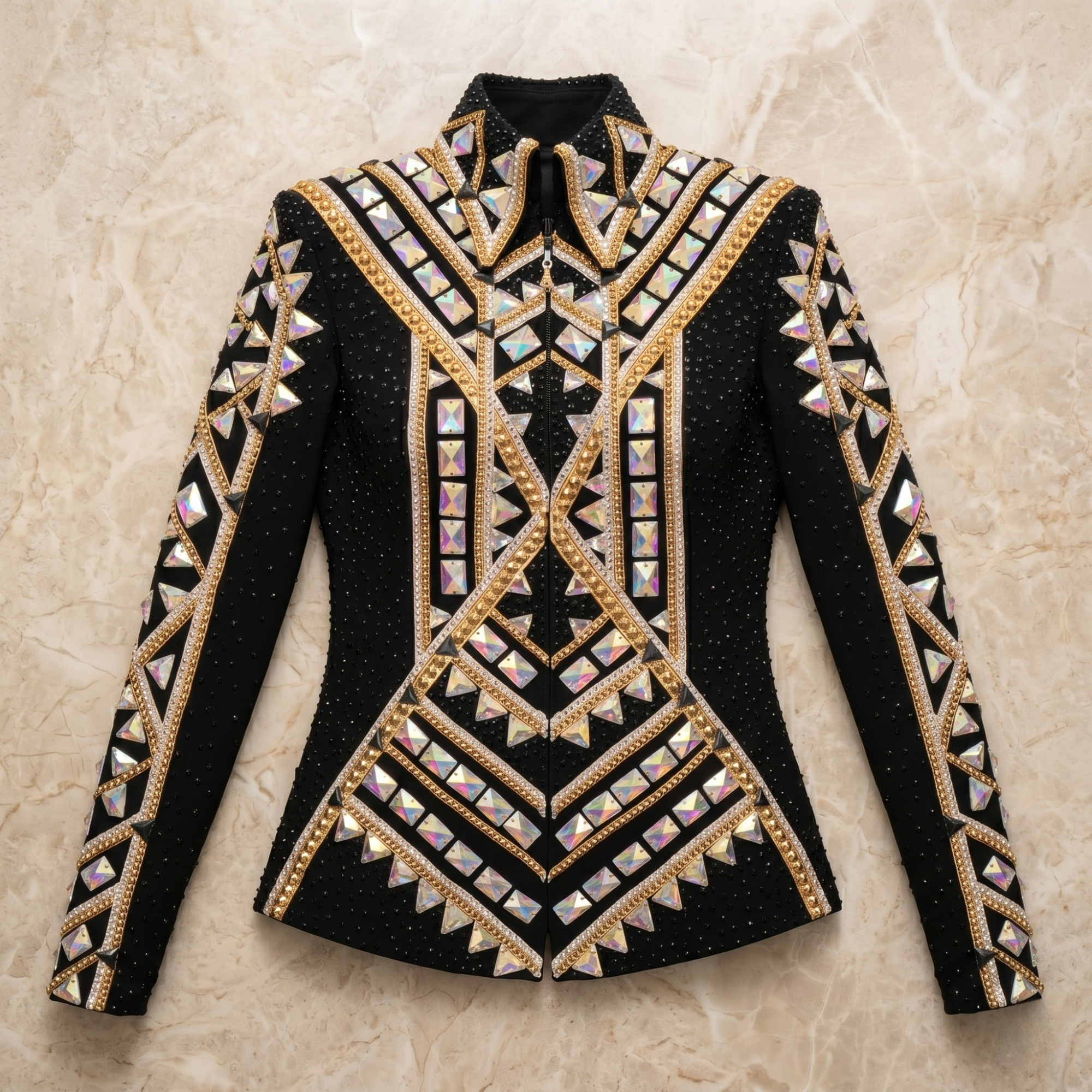 Women’s Western Show Jacket Black Equestrian Riding Coat with Mirror Crystal Embroidery, Tailored Fit - Image 6