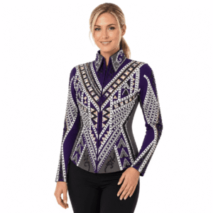 Women’s Western Show Jacket Purple Equestrian Riding Coat with V-Shape Crystal Design & Structured Fit
