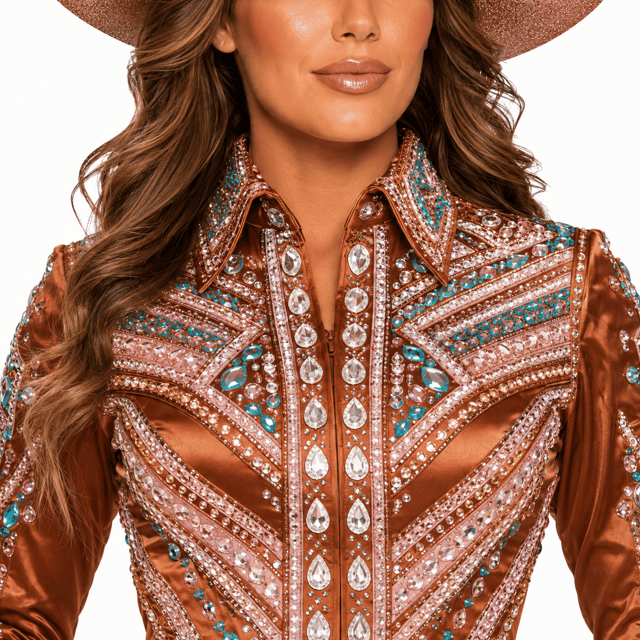 Copper Pink Crystal Showmanship Jacket Shirt Western Rodeo Horse Show Competition Shirt Women - Image 6