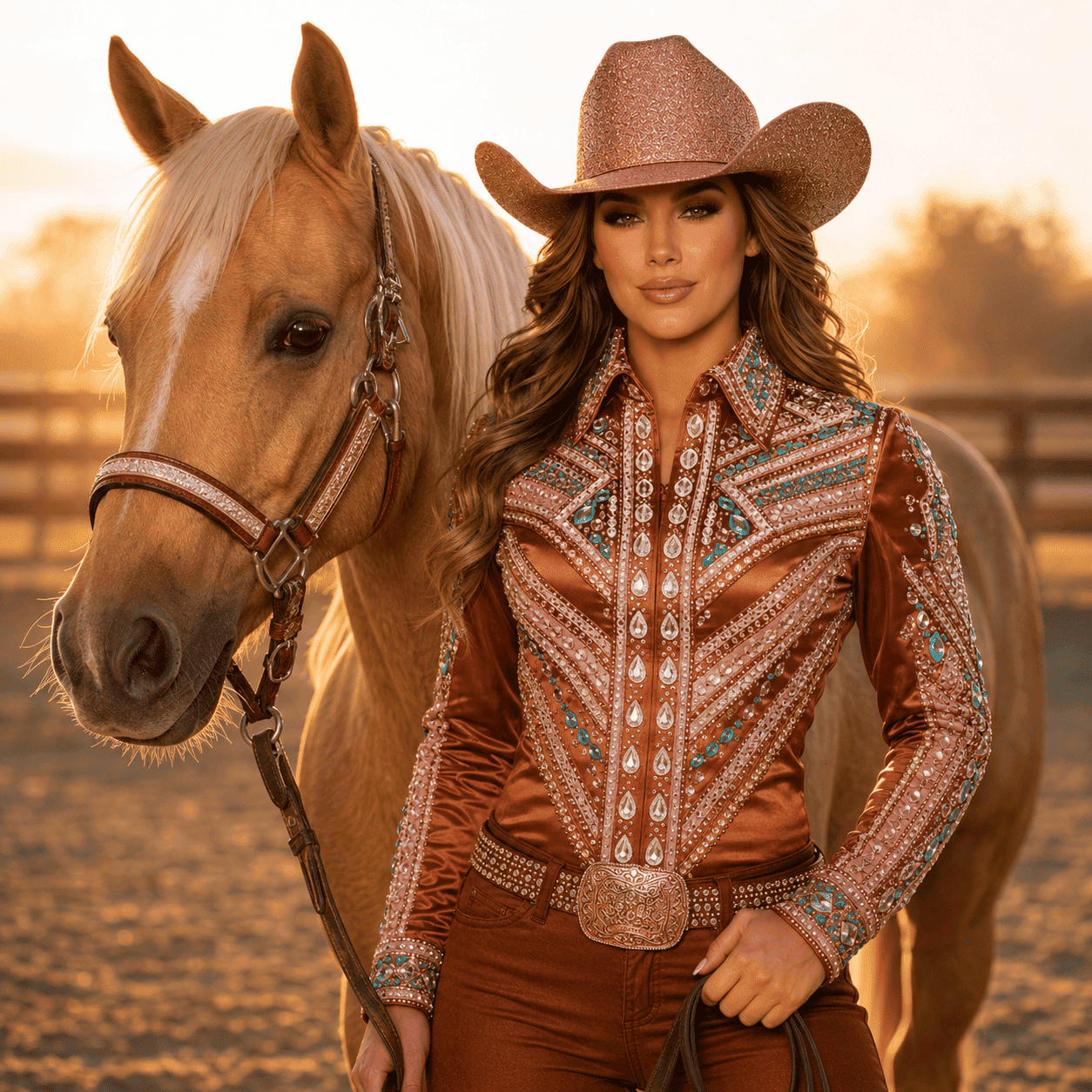 Copper Pink Crystal Showmanship Jacket Shirt Western Rodeo Horse Show Competition Shirt Women - Image 7