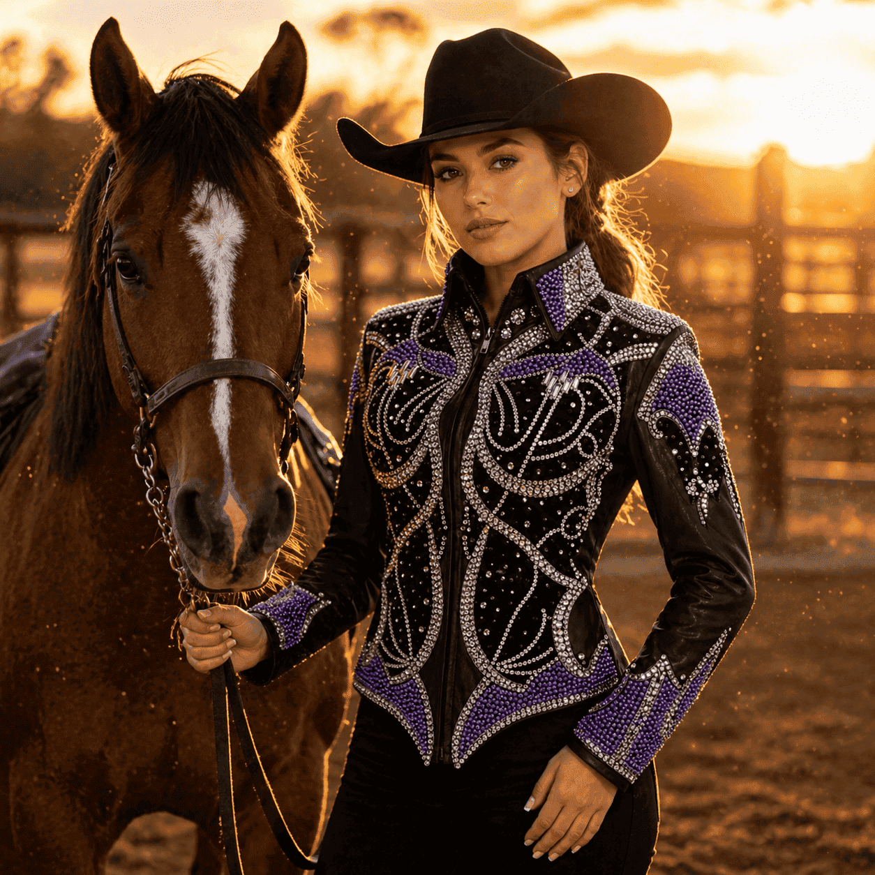 Western Women’s Showmanship Jacket – Black & Silver Rhinestone Show Jacket with Purple Pearl Embellishment , Premium Rodeo - Image 7