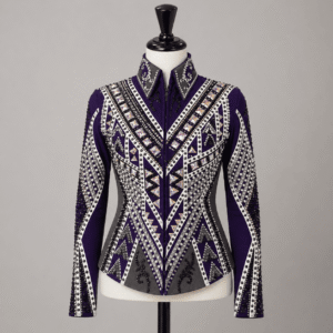 Women’s Western Show Jacket Purple Equestrian Riding Coat with V-Shape Crystal Design & Structured Fit