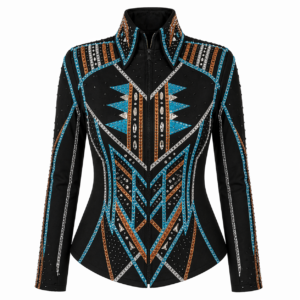 Women’s Western Show Jacket Black Equestrian Riding Coat with Tribal Geometric Design