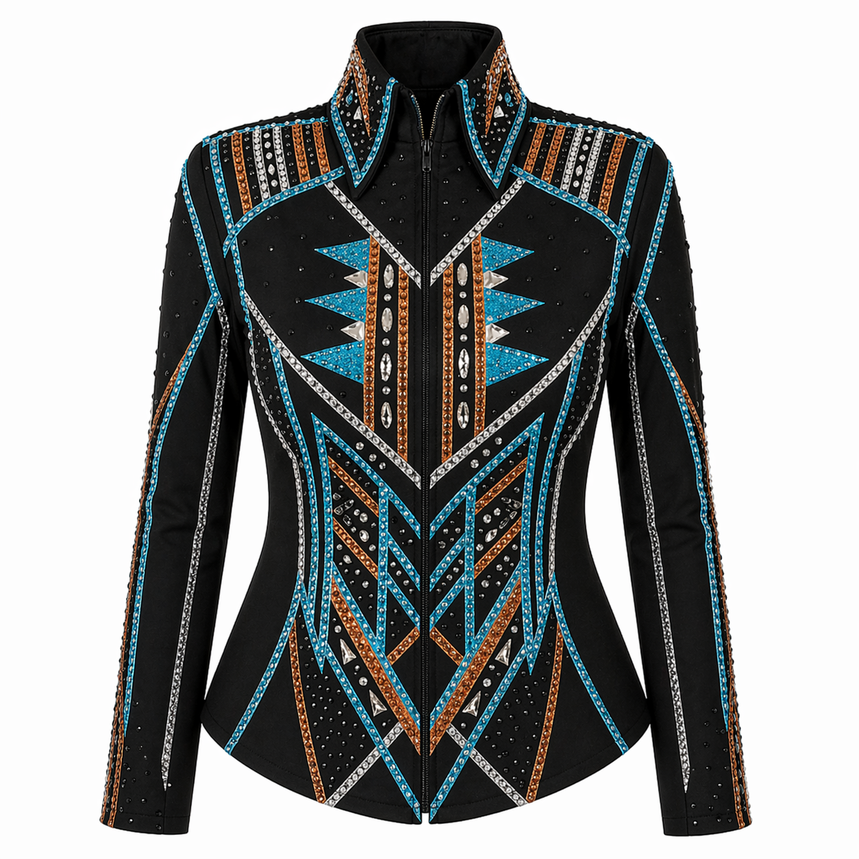 Women’s Western Show Jacket Black Equestrian Riding Coat with Tribal Geometric Design - Image 2