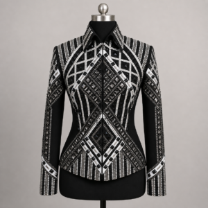 Women’s Black Rhinestone Showmanship Jacket Western Equestrian Silver Stud Show Jacket