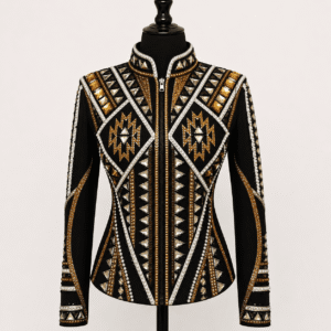 Women’s Black Gold Showmanship Jacket Luxury Rhinestone Western Horse Show Competition Jacket