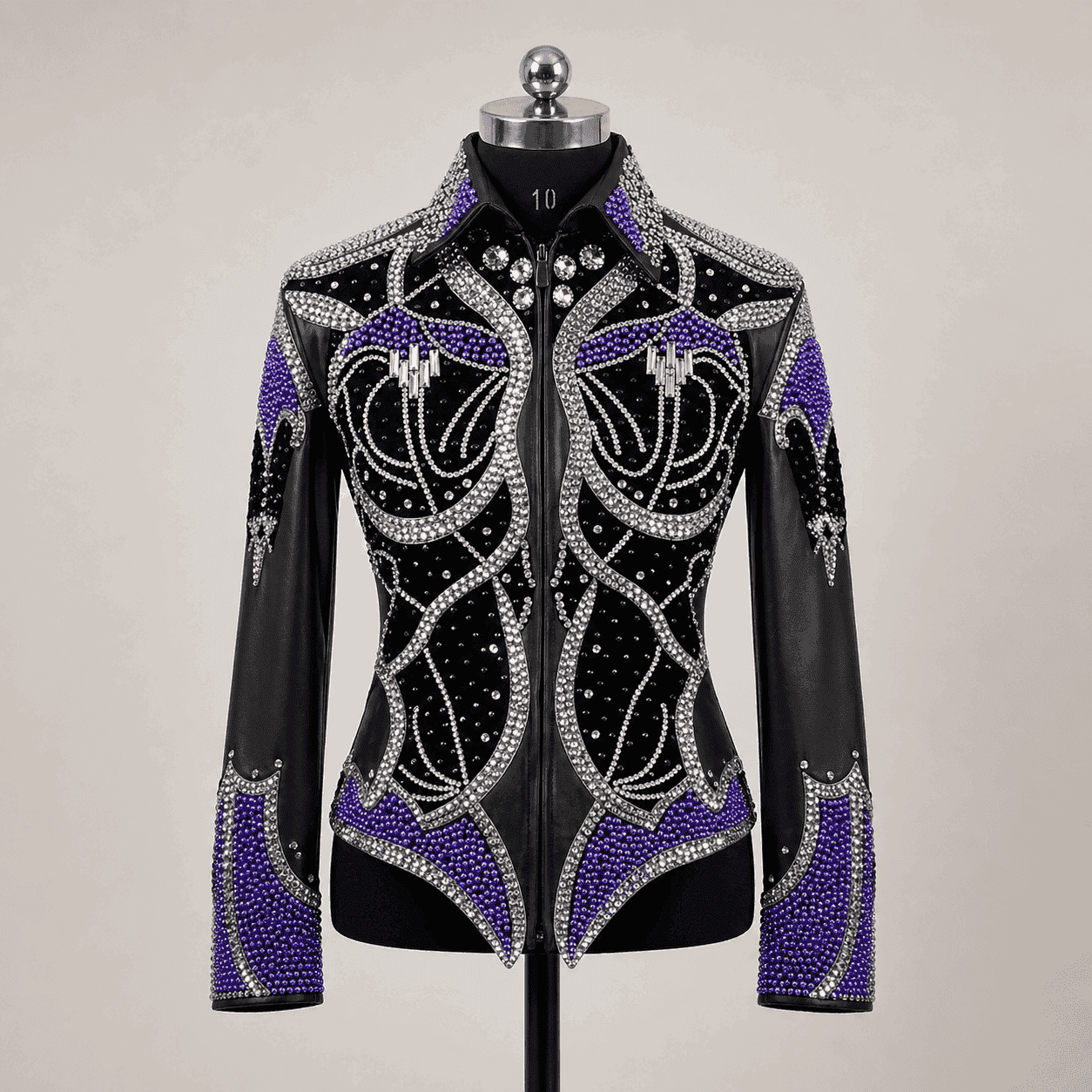 Western Women’s Showmanship Jacket – Black & Silver Rhinestone Show Jacket with Purple Pearl Embellishment , Premium Rodeo - Image 2