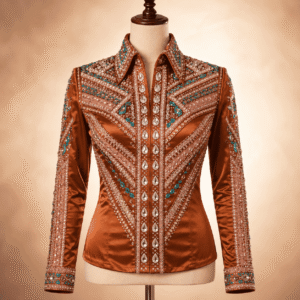 Copper Pink Crystal Showmanship Jacket Shirt Western Rodeo Horse Show Competition Shirt Women