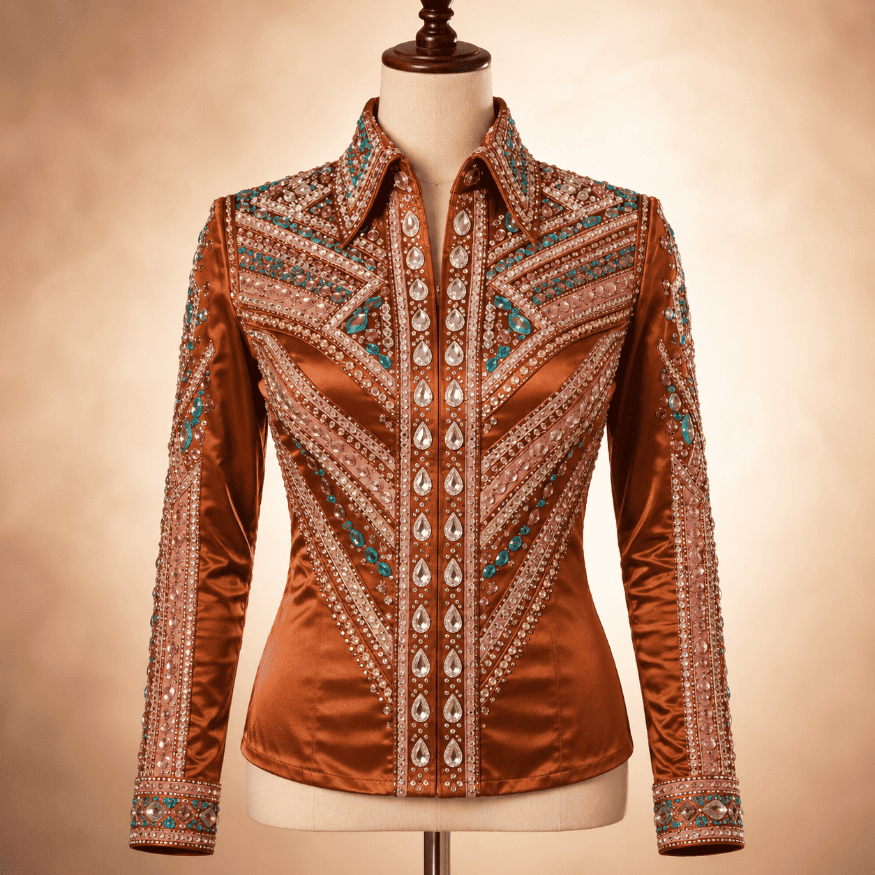 Copper Pink Crystal Showmanship Jacket Shirt Western Rodeo Horse Show Competition Shirt Women - Image 2