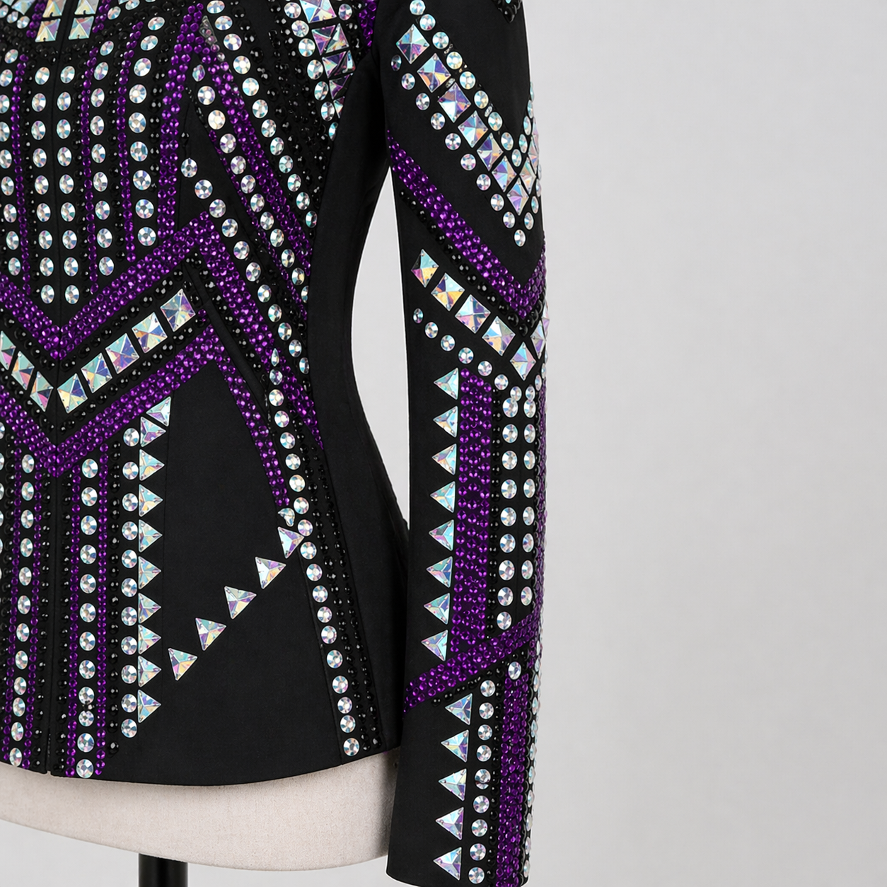 Women’s Western Show Jacket Black Purple Equestrian Riding Coat with Crystal Geometric Design - Image 4