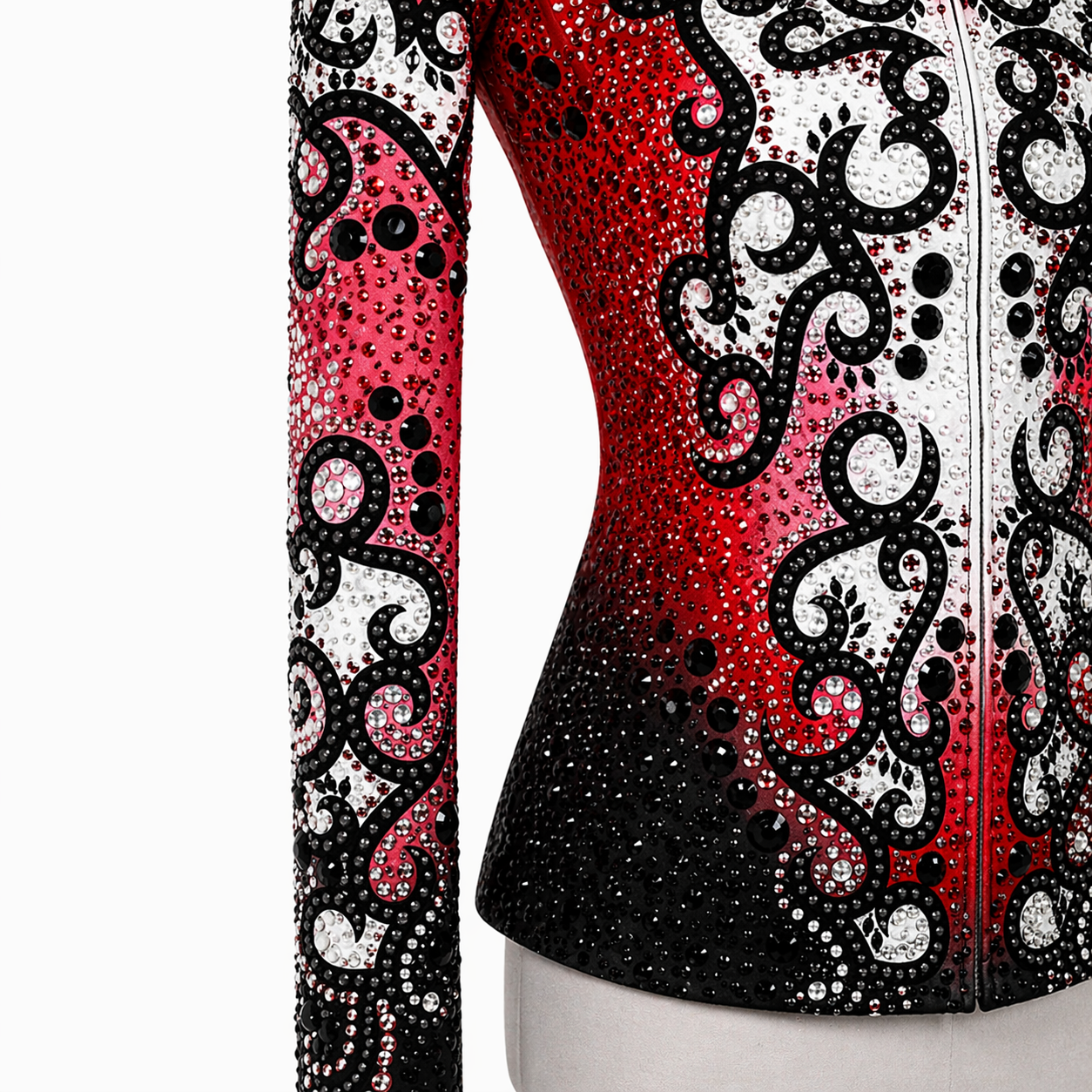 Women’s Western Show Jacket Red Black Equestrian Riding Coat with Baroque Crystal Design - Image 5