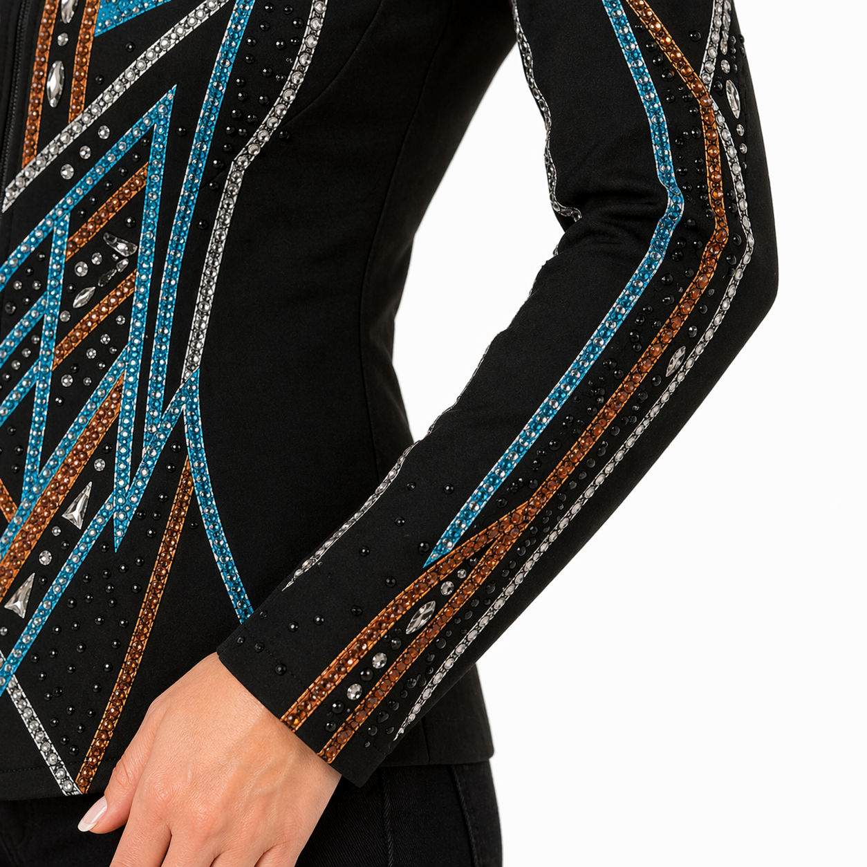 Women’s Western Show Jacket Black Equestrian Riding Coat with Tribal Geometric Design - Image 5