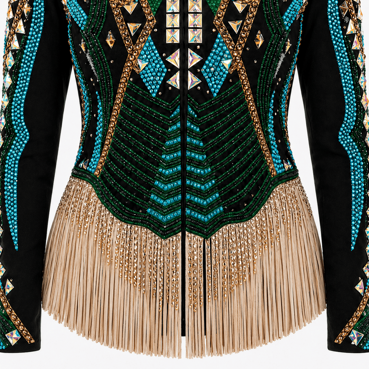 Women’s Western Showmanship Jacket Black Fringe Equestrian Coat with Crystal Embellished Design - Image 5