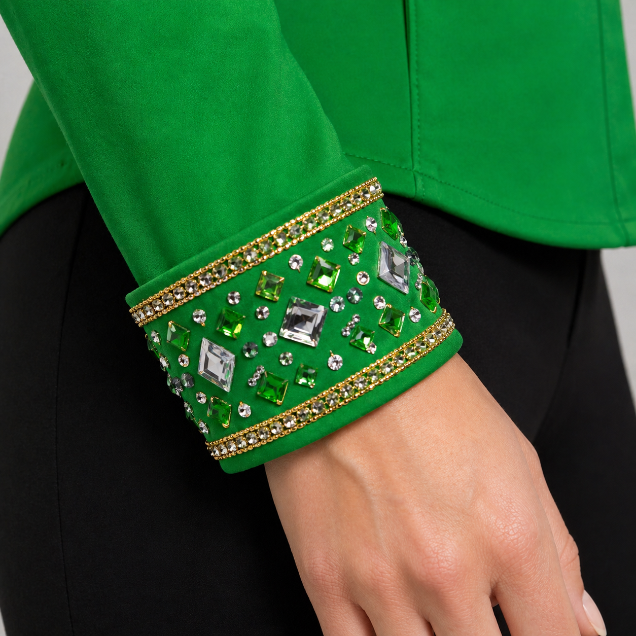 Women’s Western Showmanship Shirt Green Minimal Equestrian Coat with Crystal Embellished Collar - Image 4