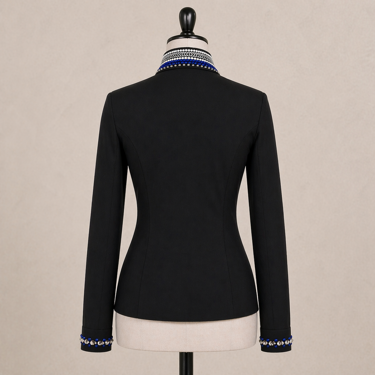 Women’s Western Show Shirt Black Equestrian Riding Shirt with Crystal Collar & Cuff Design - Image 3