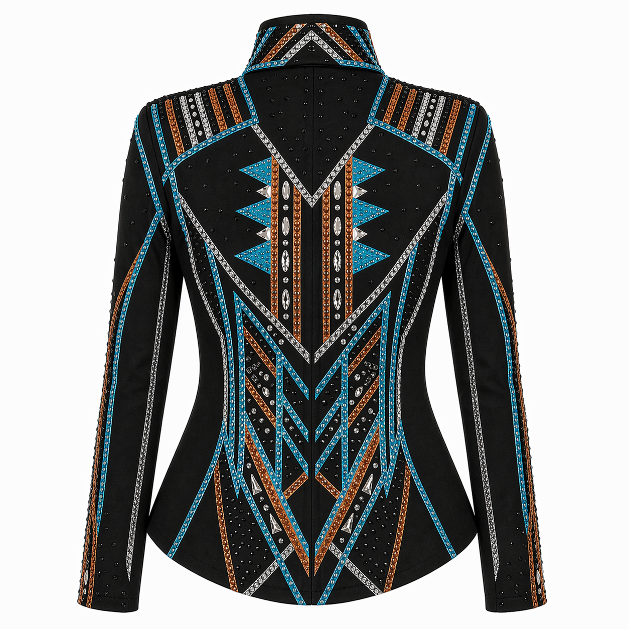 Women’s Western Show Jacket Black Equestrian Riding Coat with Tribal Geometric Design - Image 3