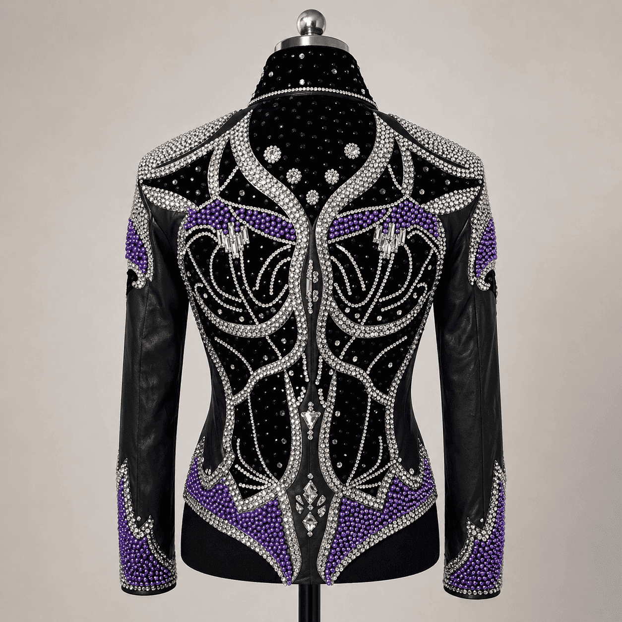 Western Women’s Showmanship Jacket – Black & Silver Rhinestone Show Jacket with Purple Pearl Embellishment , Premium Rodeo - Image 3