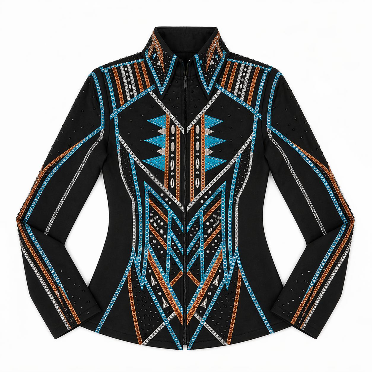 Women’s Western Show Jacket Black Equestrian Riding Coat with Tribal Geometric Design - Image 6