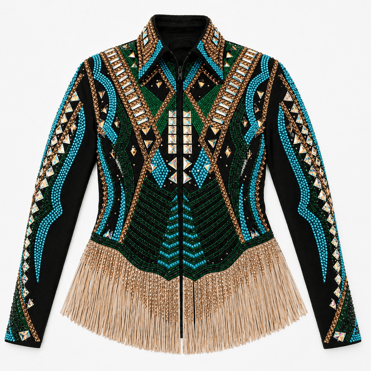 Women’s Western Showmanship Jacket Black Fringe Equestrian Coat with Crystal Embellished Design - Image 6