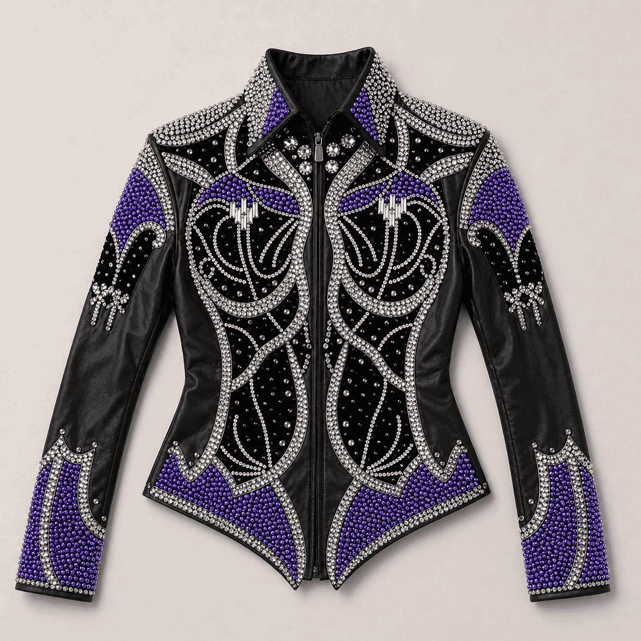 Western Women’s Showmanship Jacket – Black & Silver Rhinestone Show Jacket with Purple Pearl Embellishment , Premium Rodeo - Image 5