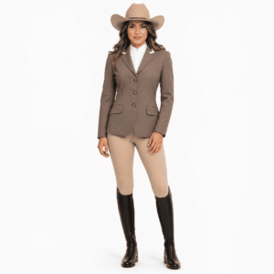 ROZY SHOW APPAREL Women’s Showmanship Hunt Coat Taupe Equestrian Coat with Classic Fit & Contrast Collar