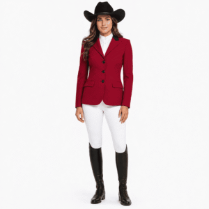 Women’s Showmanship Hunt Coat Red Equestrian Riding Coat with Contrast Collar & Tailored Fit