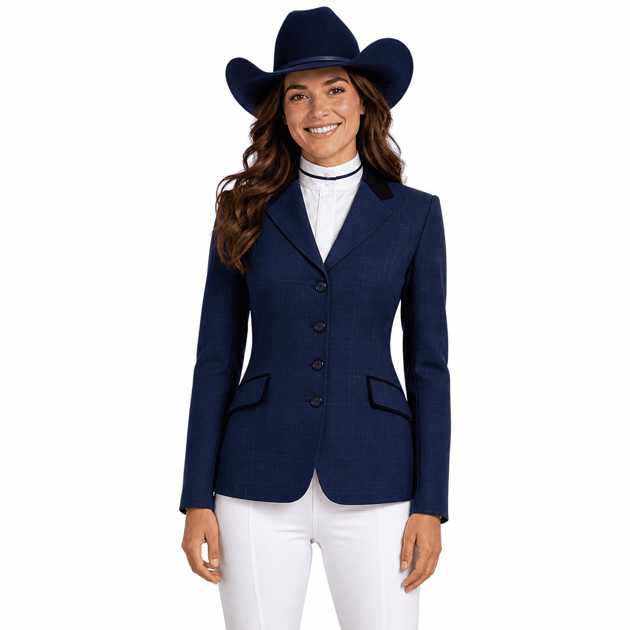 Women’s Showmanship Hunt Coat Navy Equestrian Coat with Self-Texture Fabric & Tailored Fit