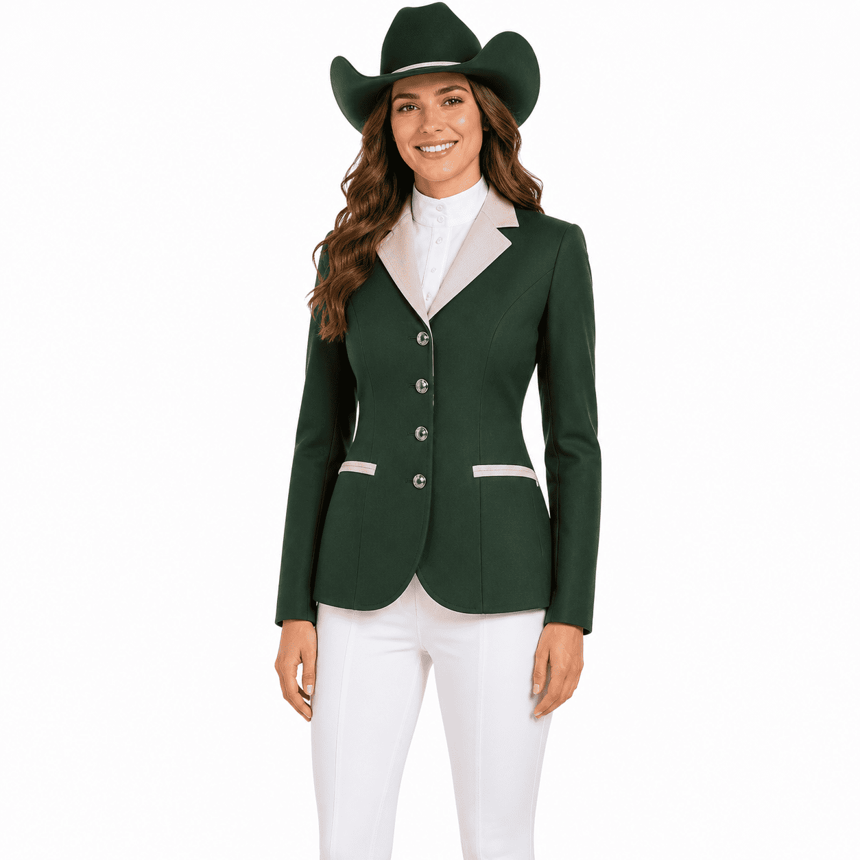 Women’s Showmanship Hunt Coat Dark Green Equestrian Coat with Contrast Collar & Tailored Fit