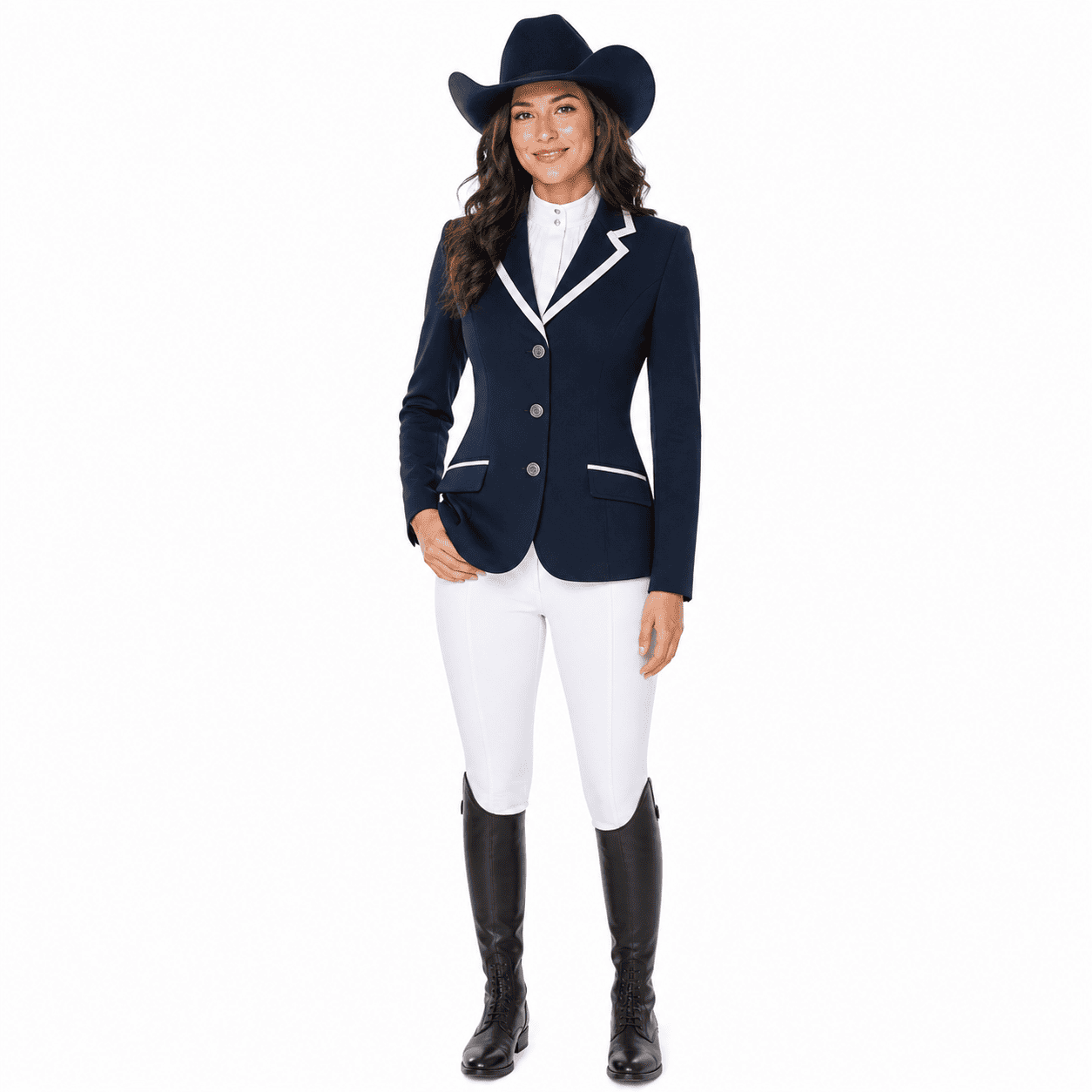 Women’s Showmanship Hunt Coat Navy Equestrian Coat with Pink Contrast Piping & Tailored Fit